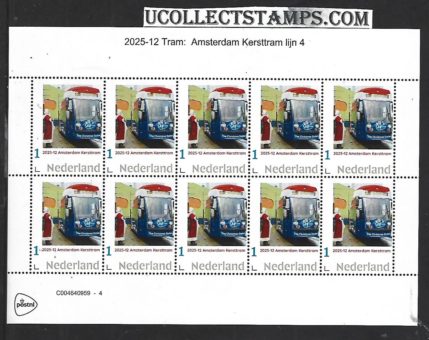 Netherlands 2025-12 Tram: Christmas Tram Amsterdam line 4 sheet MNH