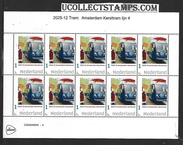 Netherlands 2025-12 Tram: Christmas Tram Amsterdam line 4 sheet MNH