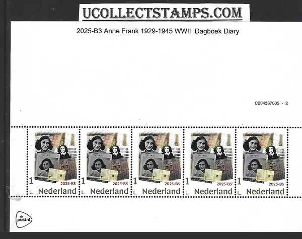 Netherlands 2025-B3 Anne Frank: WWII 1929-1945 Diary GOLD 1 sheet MNH
