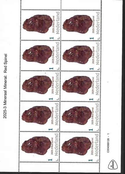 Netherlands 2025-3 Minerals; Red Spinel sheetlet MNH
