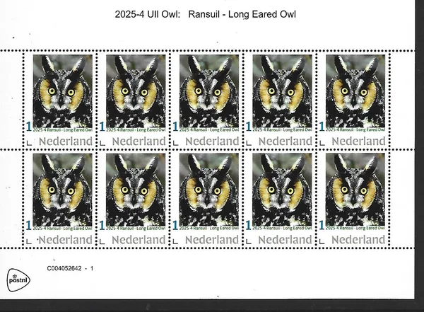 Nederland 2025-4 Uil Owl: Long Eared Owl sheetlet posfris/mnh