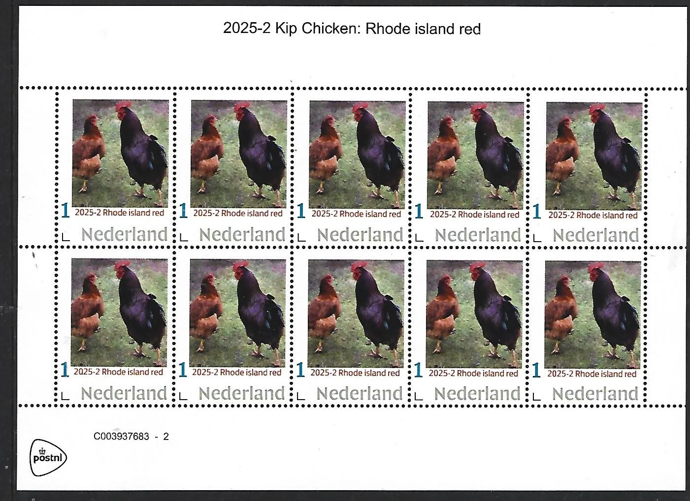Netherlands 2025-2 Chicken: Rhode Islands Red sheetlet MNH