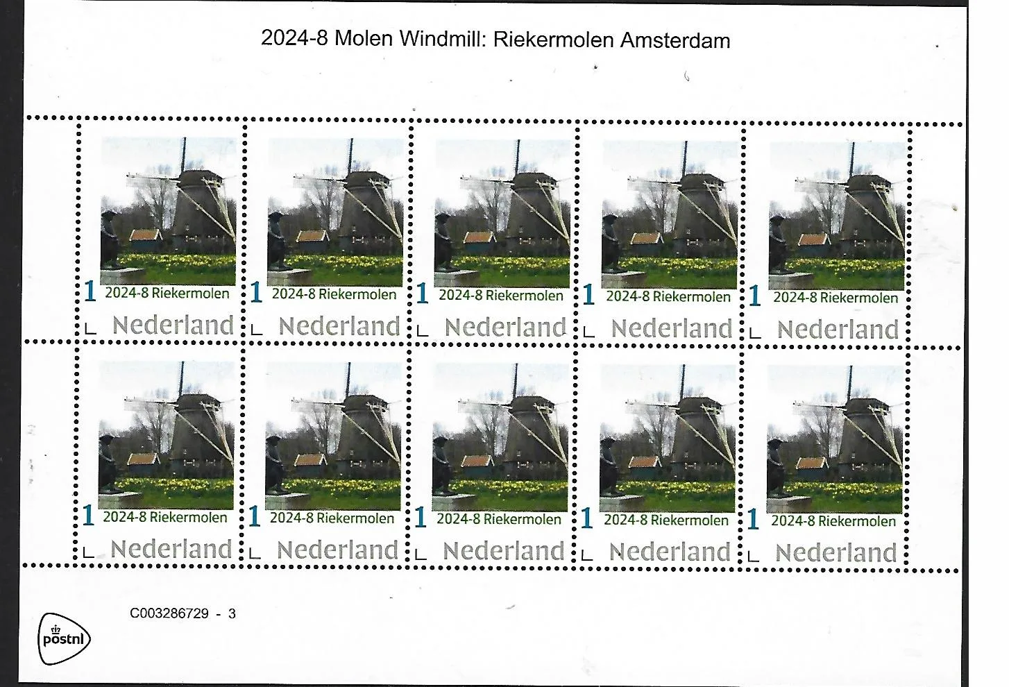 Netherlands 2024-8 Molen windmill De Bloem Amsterdam sheetlet MNH