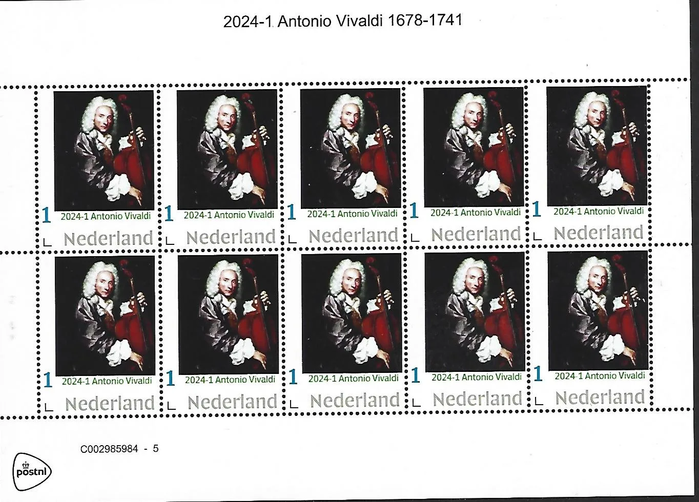 Niederlande 2024-1 Antonio Vivaldi Cello Velletje postfrisch/ungebraucht