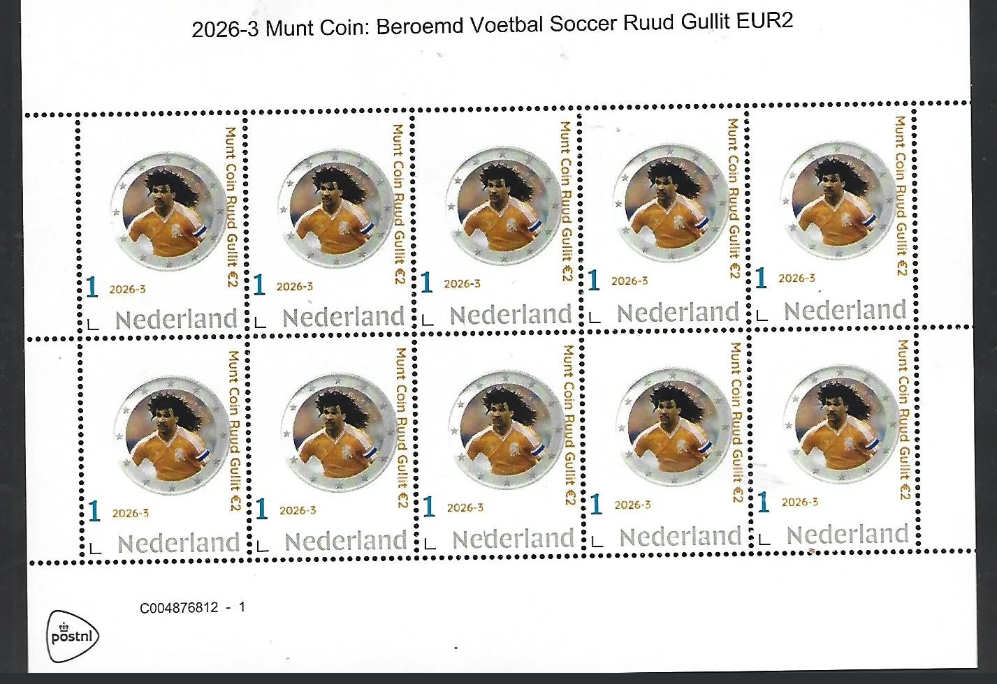 Nederland 2026-3 Beroemd op munt Famous: Ruud Gullit voetbal Soccer €2 sheet postfris/mnh