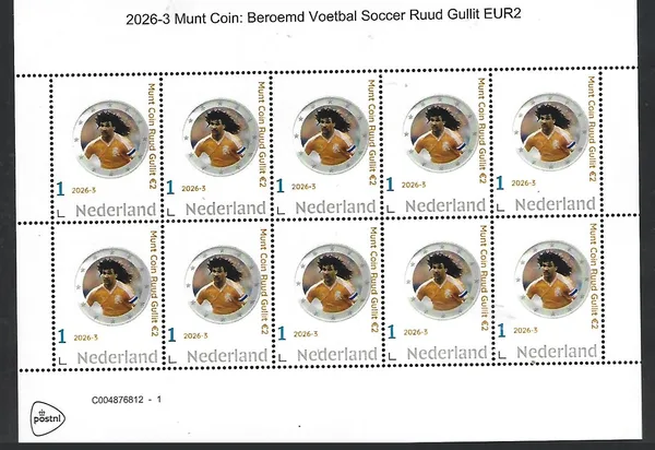 Nederland 2026-3 Beroemd op munt Famous: Ruud Gullit voetbal Soccer €2 sheet postfris/mnh