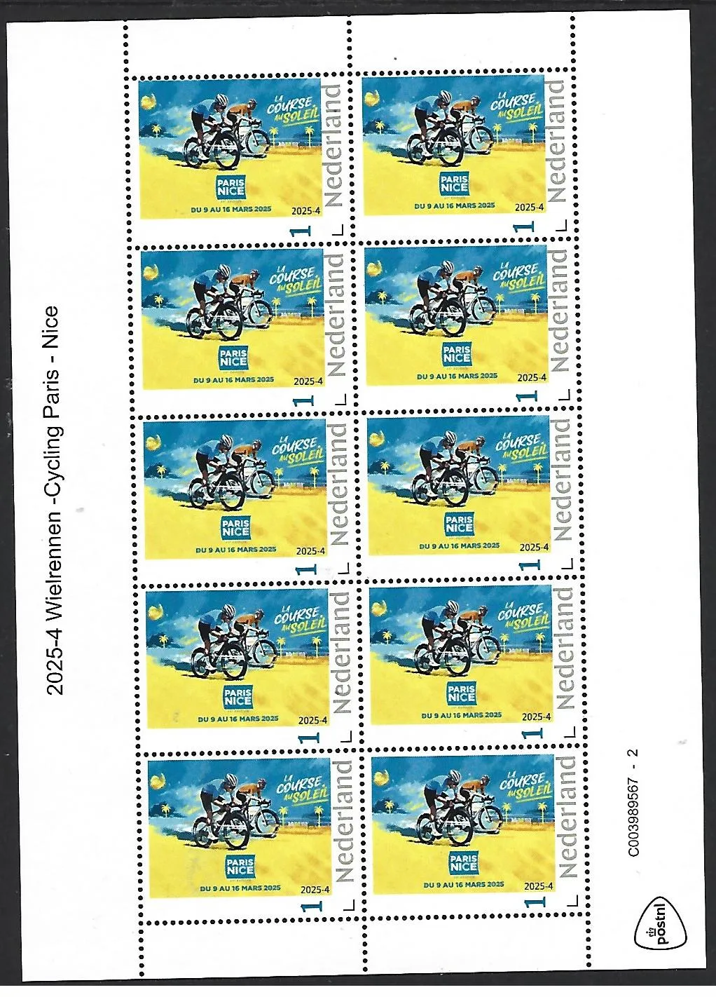 Nederland 2025-4 Wielrennen Cycling: Parijs-Nice Paris-Nice sheetlet postfris/mnh