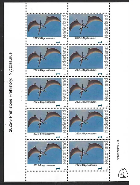Nederland 2025-3 Prehistorie Prehistorci: Nyctosaurus sheetlet postfris/mnh