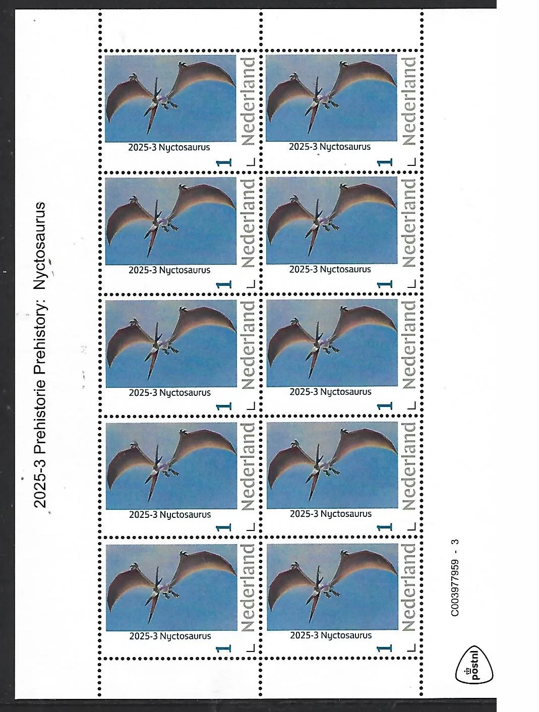 Netherlands 2025-3 Prehistory Prehistory: Nyctosaurus sheetlet MNH