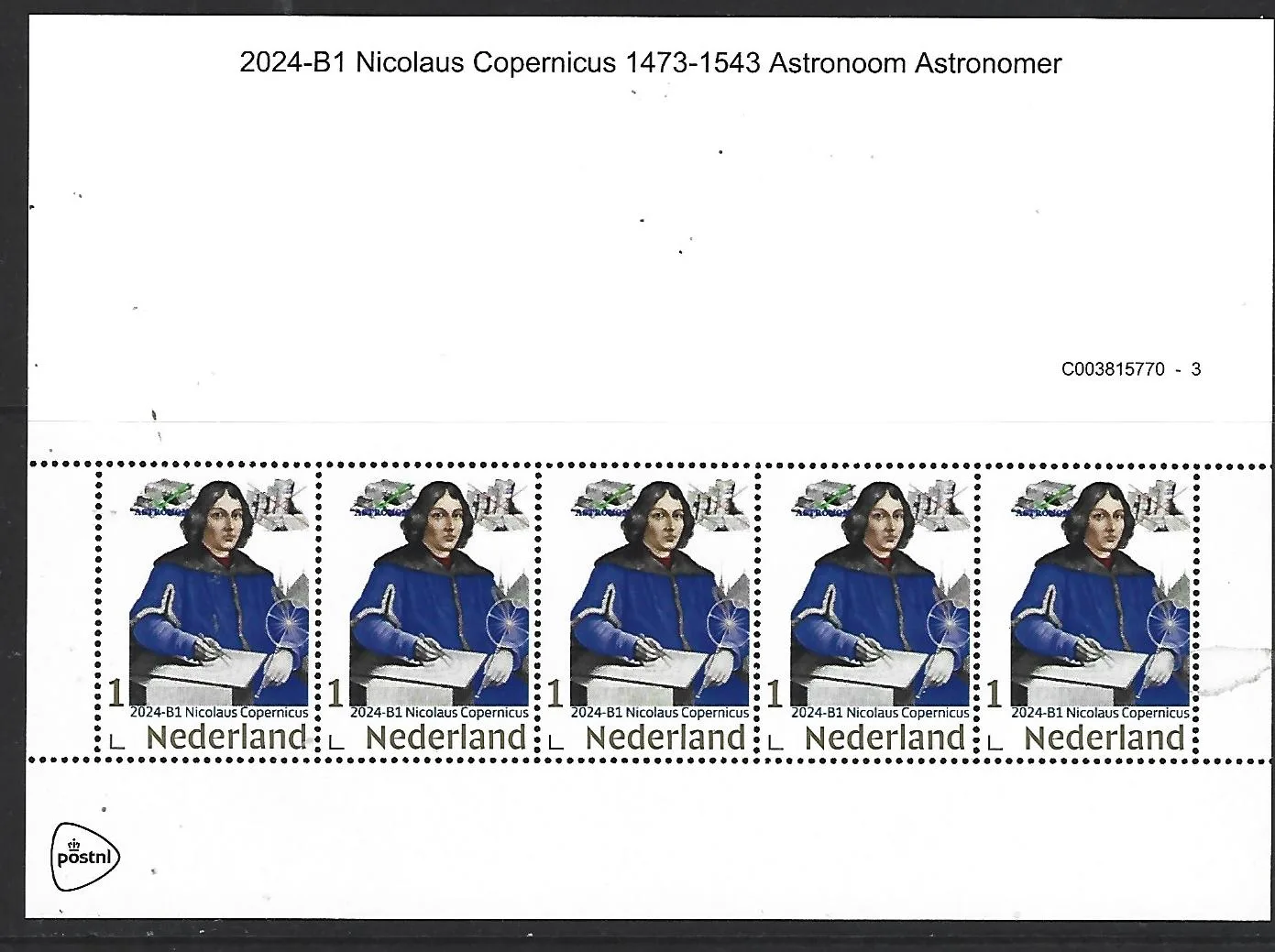Netherlands 2024-B1 Nicolaus Copernicus GOLD 1 STAMP sheetlet MNH