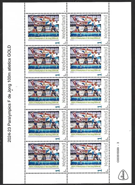 Nederland 2024-23 Paralympics Fleur de Jong Atletics 100m sheet postris/mnh