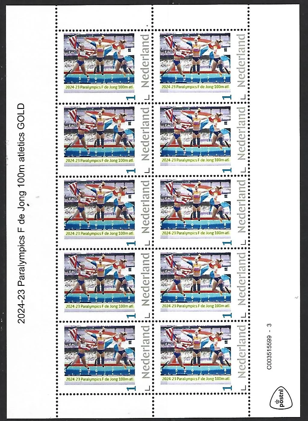 Niederlande 2024-23 Paralympics Fleur de Jong Atletics 100m Briefmarke postfrisch/ungebraucht