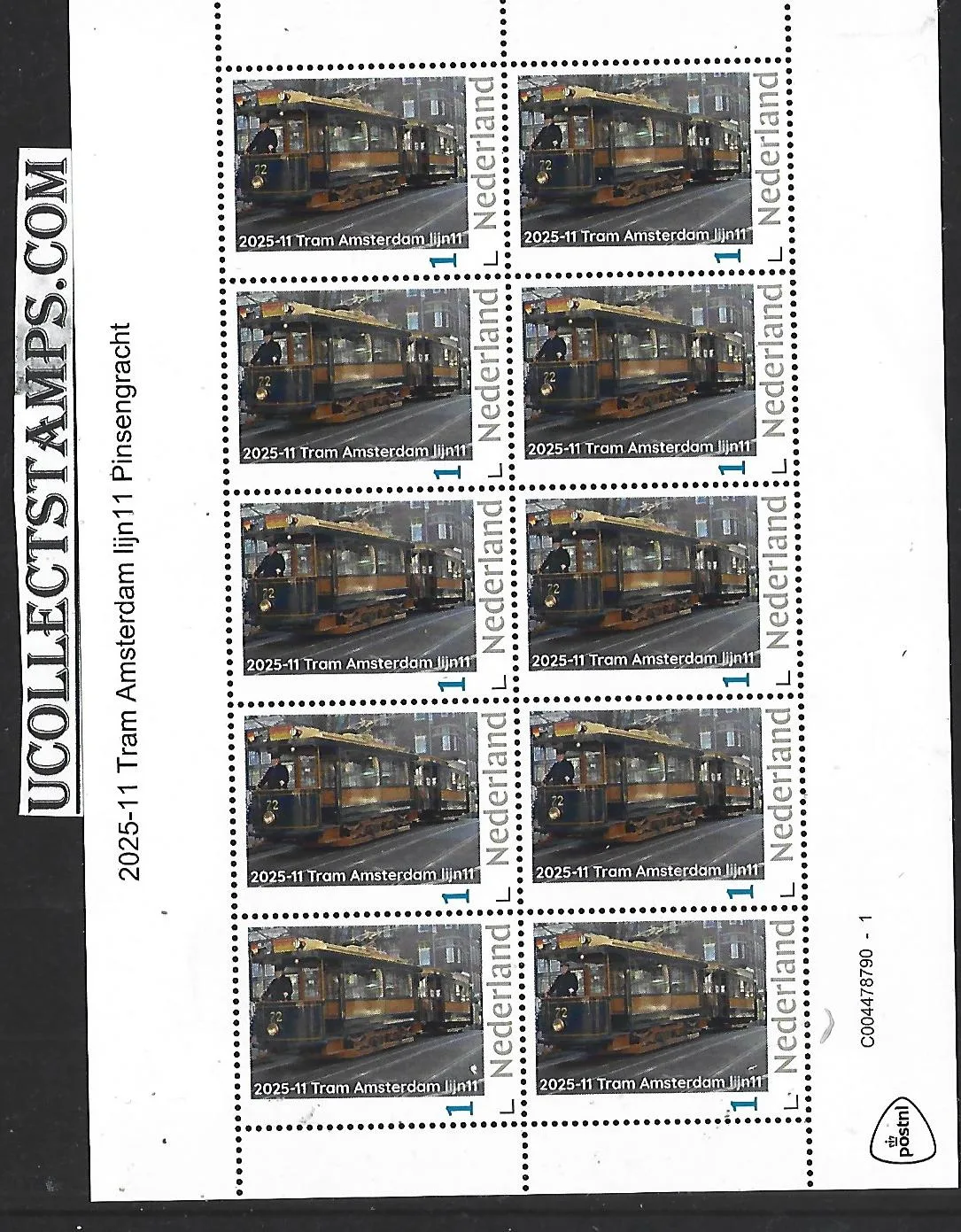 Netherlands 2025-11 Tram: Amsterdam line 11 prinsengracht sheet MNH