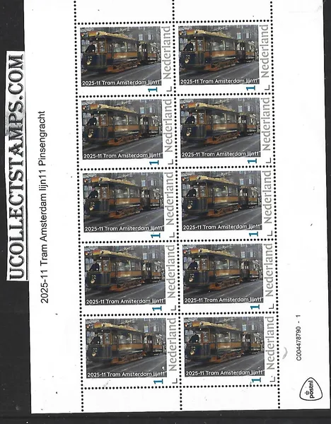 Netherlands 2025-11 Tram: Amsterdam line 11 prinsengracht sheet MNH