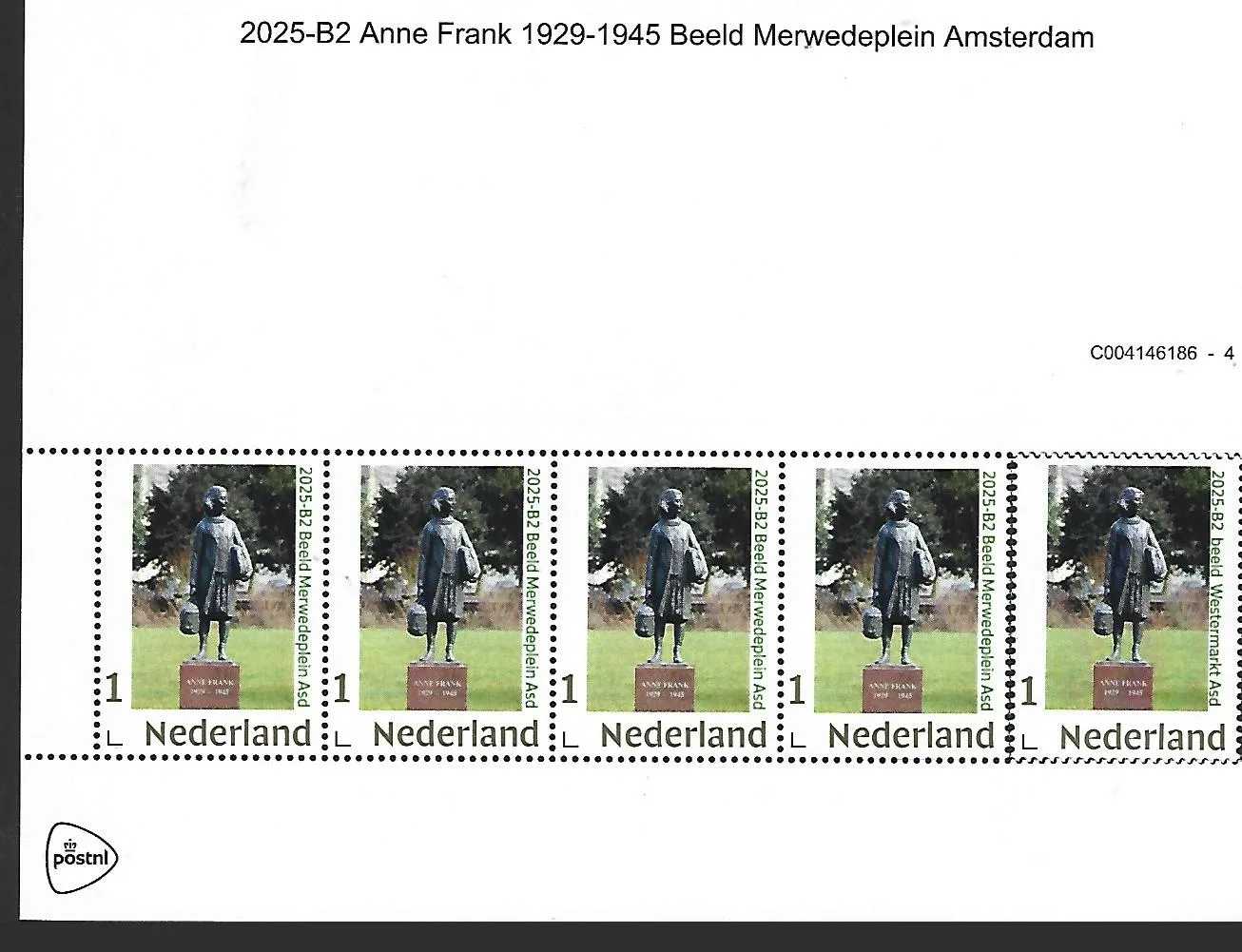 Nederland 2025-B2 Anne Frank: Statue Merwedeplein Amsterdam Gold 1 sheetlet postfris/mnh