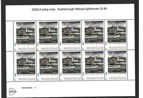 Netherlands 2025-2 Ship ship Lifeboat lighthouse Scarborough GBR sheetlet MNH