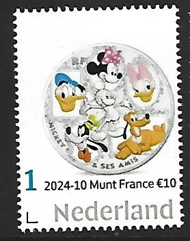 Netherlands 2024-10 Coin on stamp Disney Mickey & Friends MNH