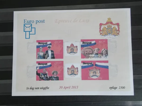 Netherlands 2013 Stadspost Queen Beatrix - King Willem Alexander Deluxe Proof MNH