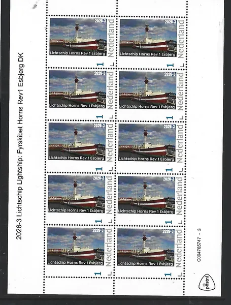 Nederland 2026-3 lichtschip lightship: Fyrskibet Horns Rev 1 Esbjerg DK sheet postfris/mnh