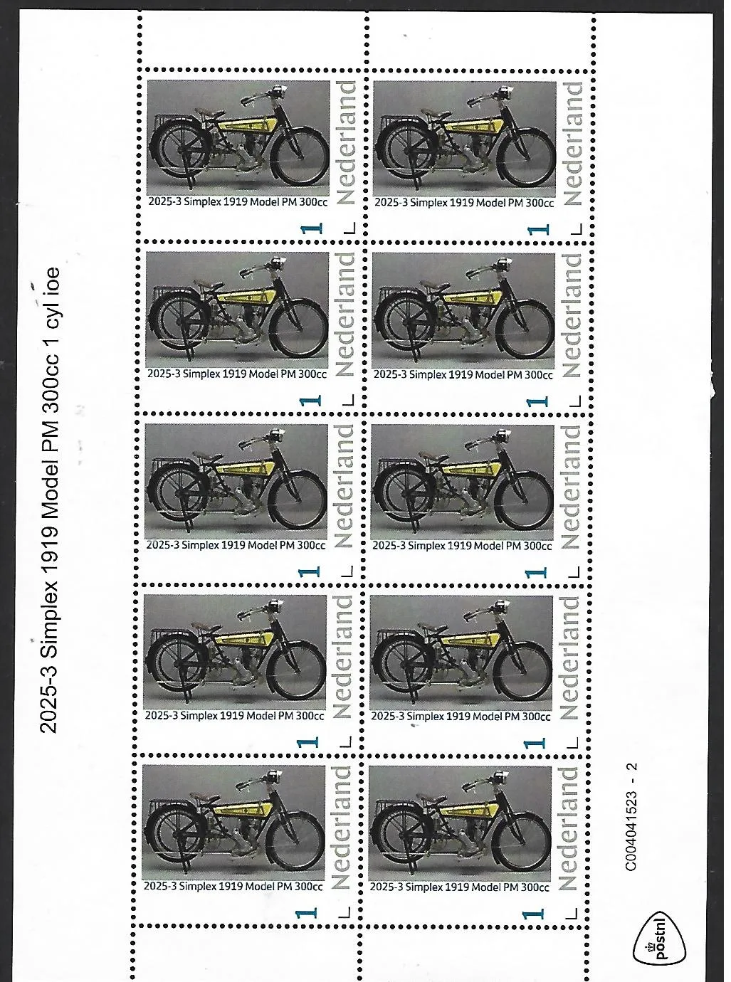 Netherlands 2025-3 Motorcycle: Simplex 1919 Model PM 300cc sheet MNH