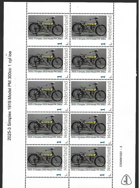 Nederland 2025-3 Motorfiets Motorcycle: Simplex 1919 Model PM 300cc sheet postfris/mnh