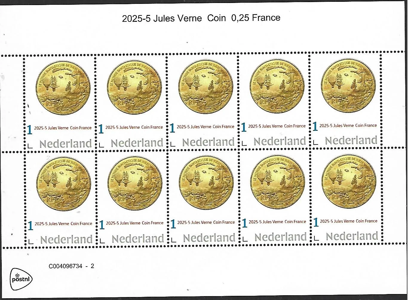 Nederland 2025-5 Jules Verne: Coin 25ct France sheetlet postfris/mnh