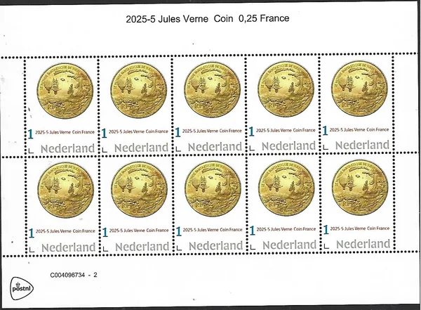 Netherlands 2025-5 Jules Verne: Coin 25ct France sheetlet MNH