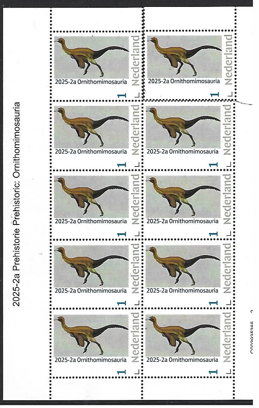 Nederland 2025-2a Prehistorie prehistoric: ORNITHOMIMOSAURIA sheetlet postfris/mnh