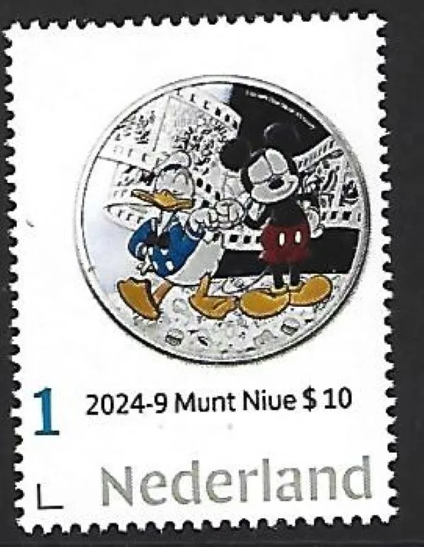 Nederland 2024-9 Coin on stamp Disney Donald and Mickey postfris/mnh