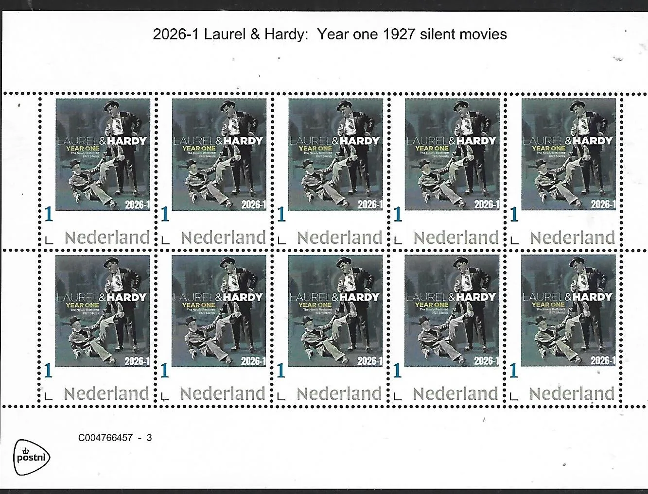 Netherlands 2026-1 Laurel & Hardy 1927 Silent movies year one sheet MNH