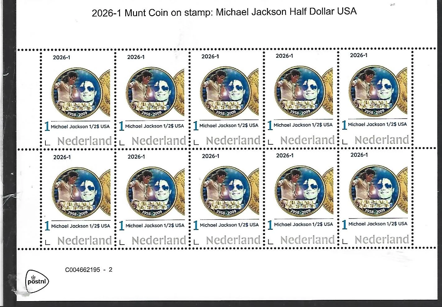 Nederland 2026-1 Beroemd Famous on coin: Michael Jackson half dollar USA sheet postfris/mnh