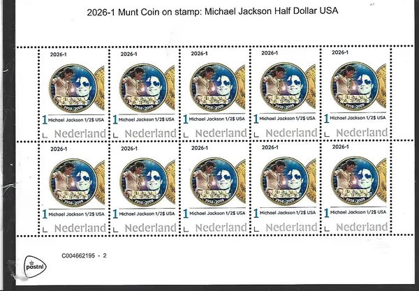 Nederland 2026-1 Beroemd Famous on coin: Michael Jackson half dollar USA sheet postfris/mnh