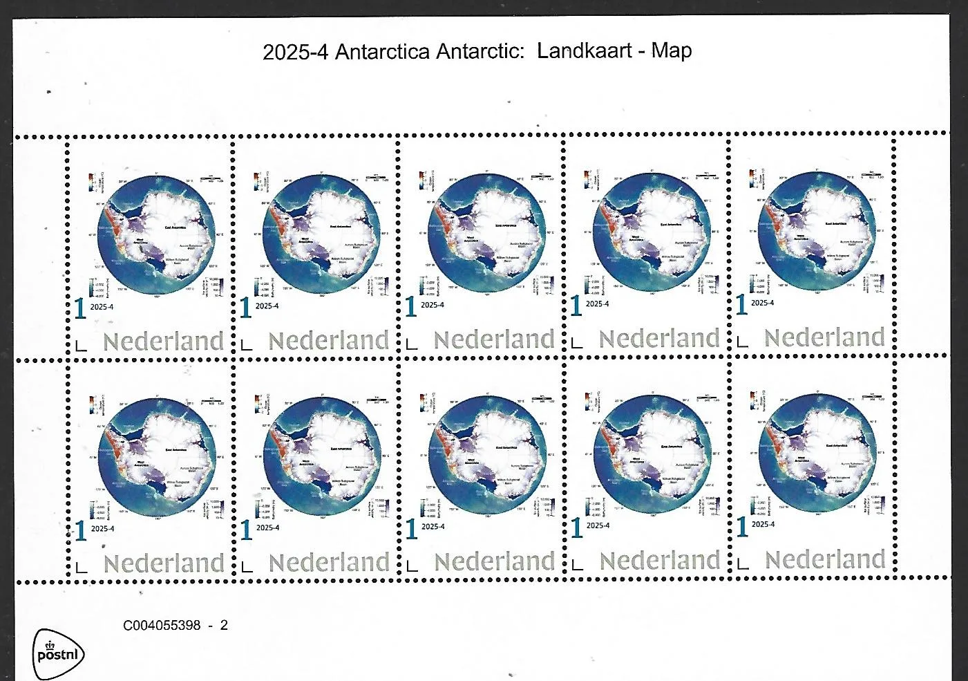 Netherlands 2025-4 Antarctica: Antarctic map sheetlet MNH