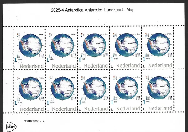 Netherlands 2025-4 Antarctica: Antarctic map sheetlet MNH