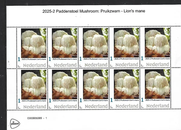 Nederland 2025-2 Paddenstoel mushroom: Pruikzwam sheetlet postfris/mnh