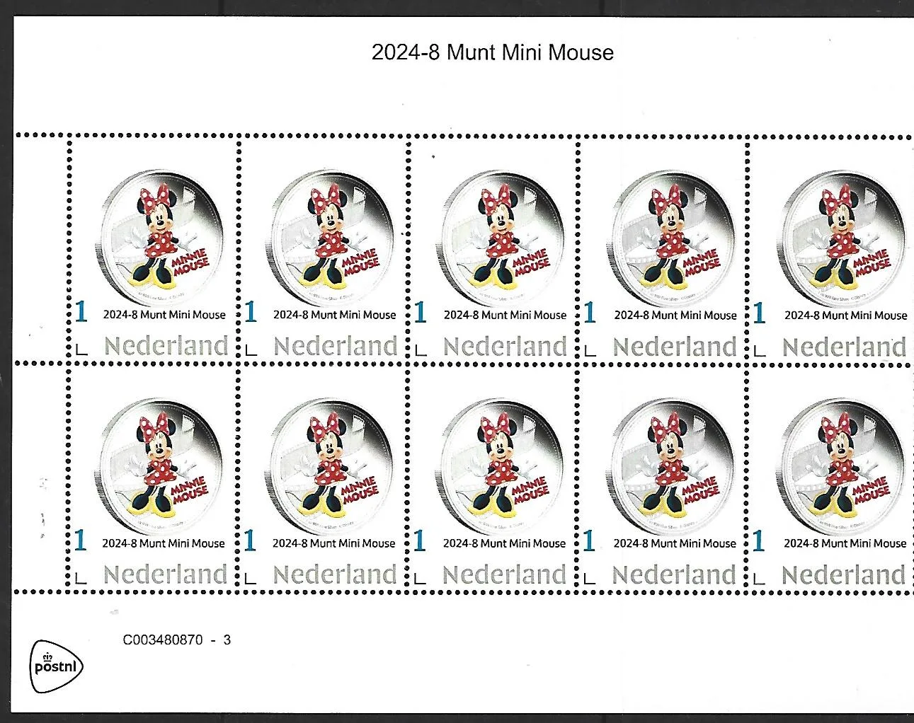 Netherlands 2024-8 Coin: Niue Mini Mouse sheetlet mnh5