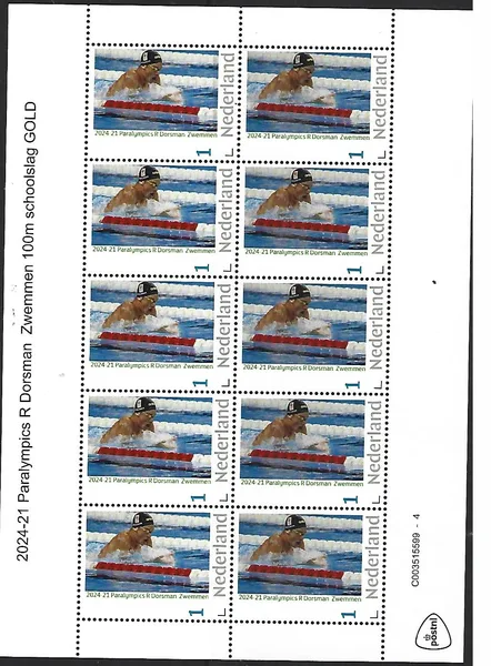 Nederland 2024-21 R. Dorsman Swimmng 100 breaststroke sheetlet postris/mnh