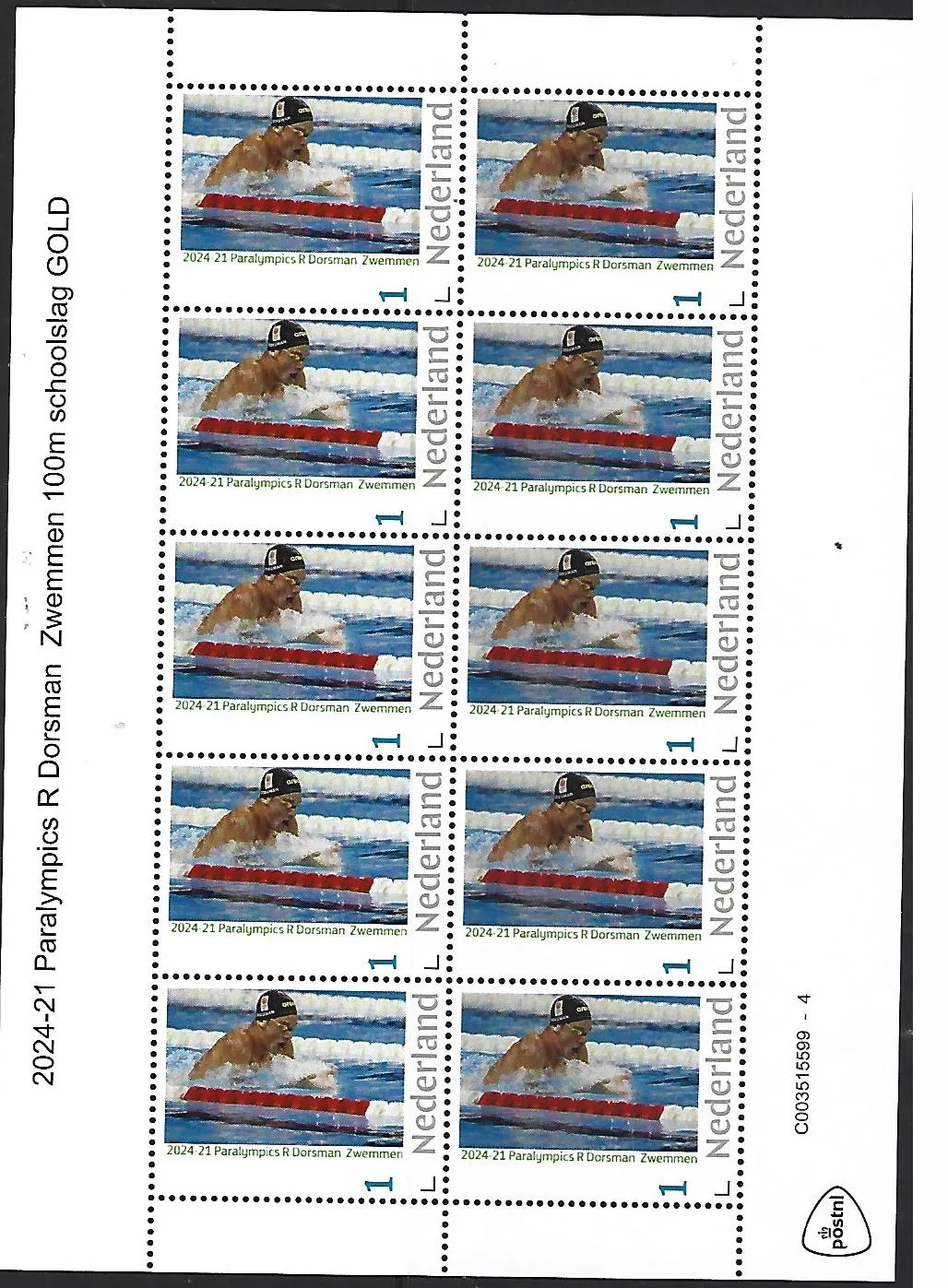 Pays-Bas 2024-21 R. Dorsman Natation 100 brasse feuillet postfris/mnh