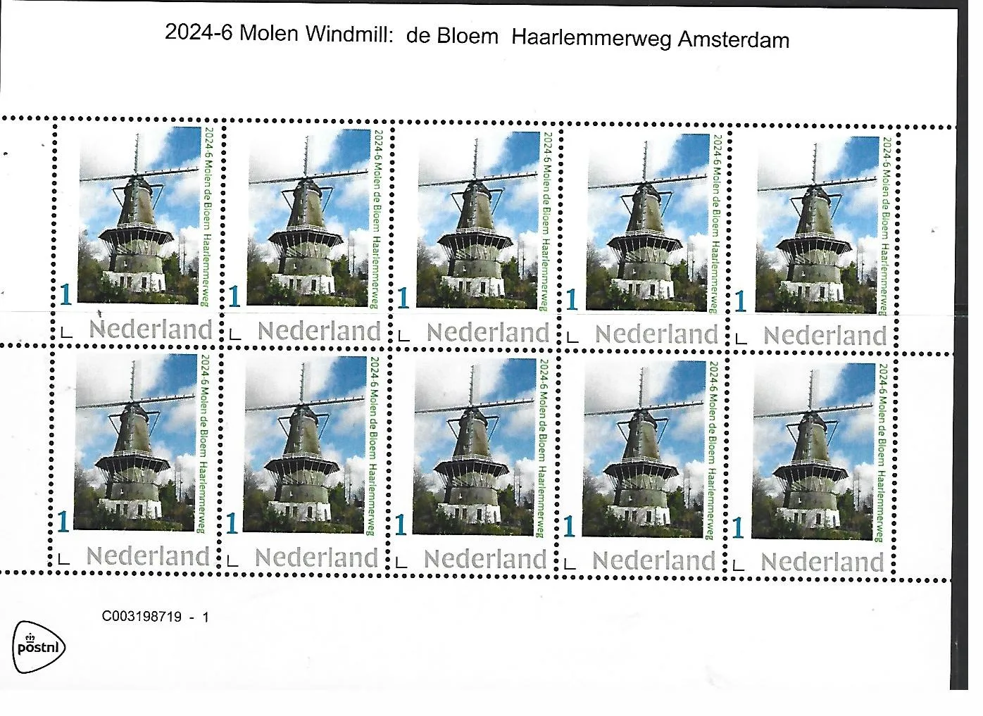 Niederlande 2024-6 Mühle Molen De Bloem Amsterdam Blockkarte postfrisch/nh