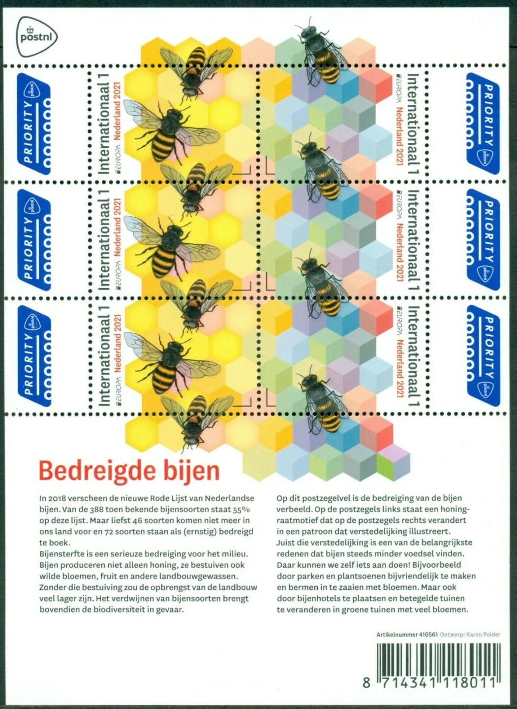 Niederlande 2021 Europa Bedrohte Bienenarten V3925-3926 postfrisch