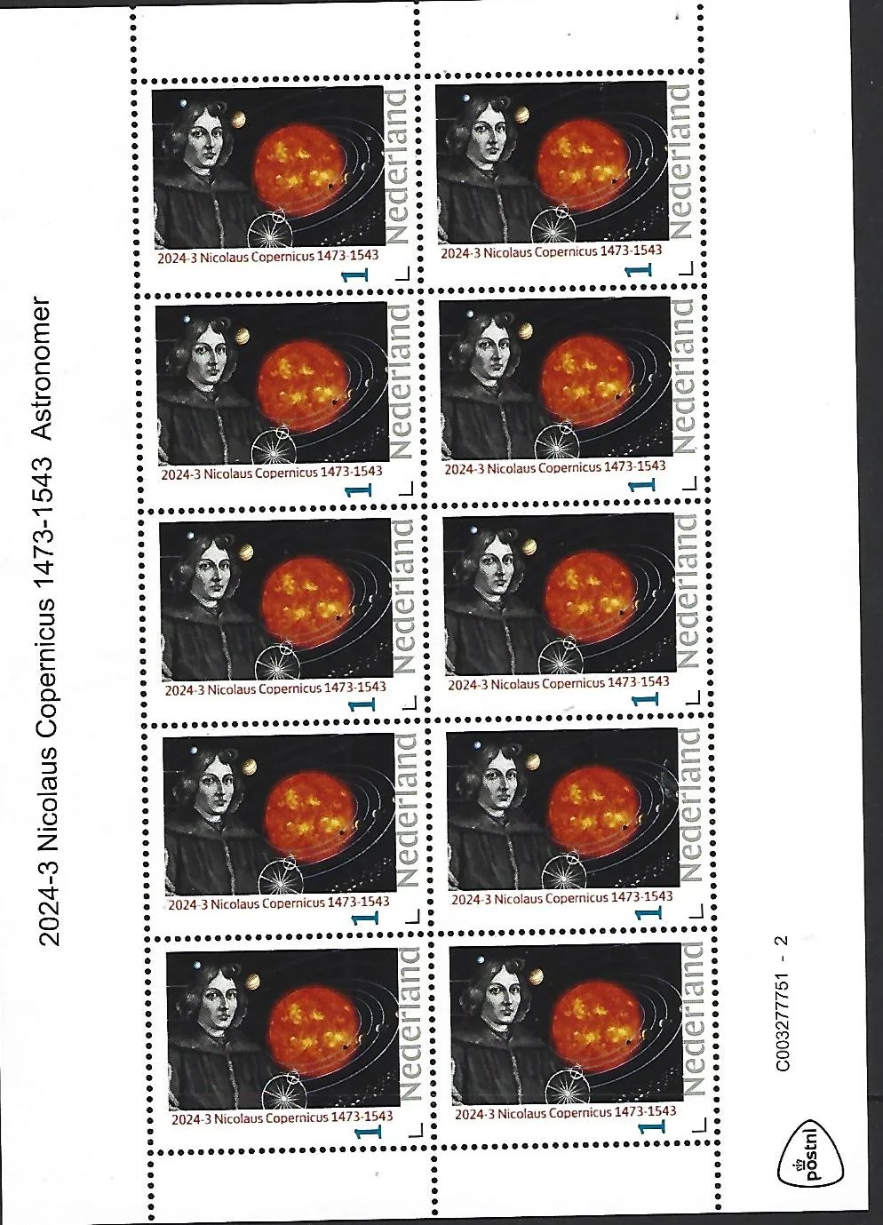 Pays-Bas 2024-3 Nicolaus Copernicus 1453-1543 feuillet neuf/mnh24