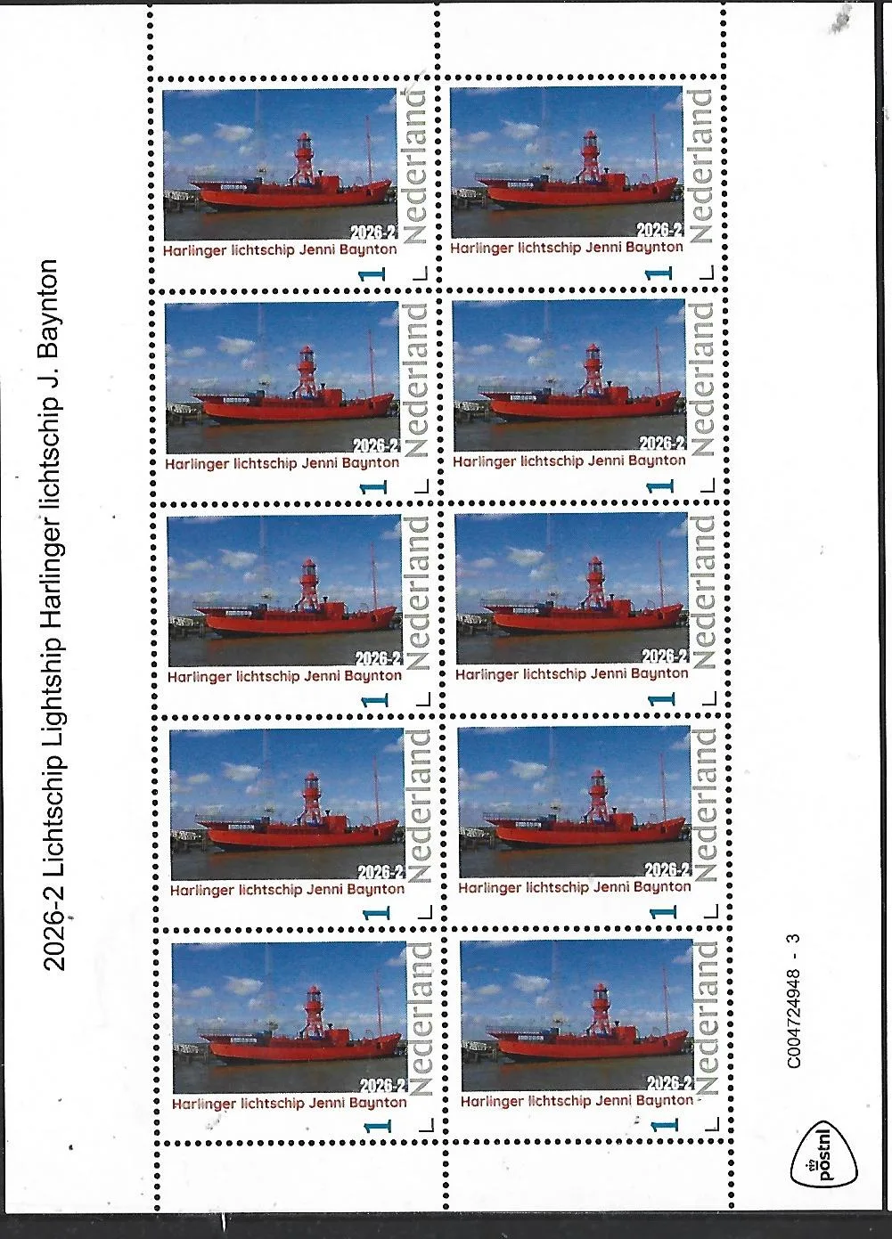 Nederland 2026-2 Lichtschip Lightship: Harlinger Jenni Baynton sheet postfris/mnh