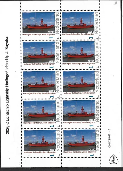 Netherlands 2026-2 Lightship: Harlinger Jenni Baynton sheet MNH