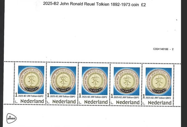 Netherlands 2025-B2 Tolkien: Coin on stamp gbp2 Gr. Britain sheet MNH