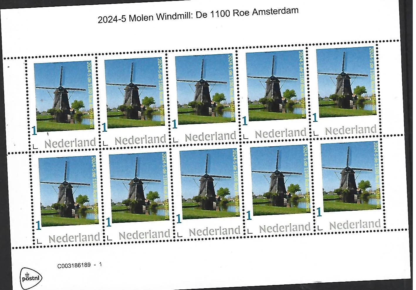 Niederlande 2024-5 Mühle Windmühle de 1100 Roe Amsterdam Sheetlet postfrisch/mnh