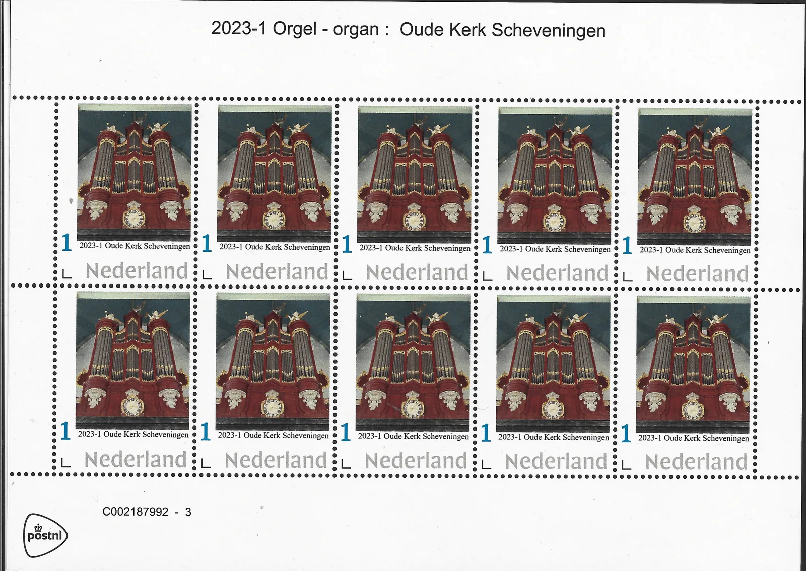 2023-1 Orgel - organ Oude Kerk scheveningen vel-sheetlet postfris/mnh
