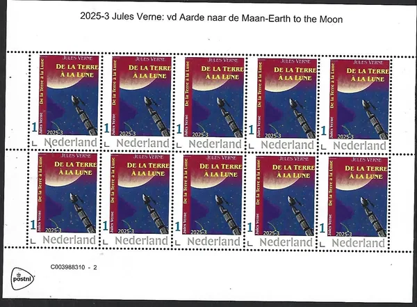 Netherlands 2025-3 Jules Verne Earth to the Moon sheetlet MNH