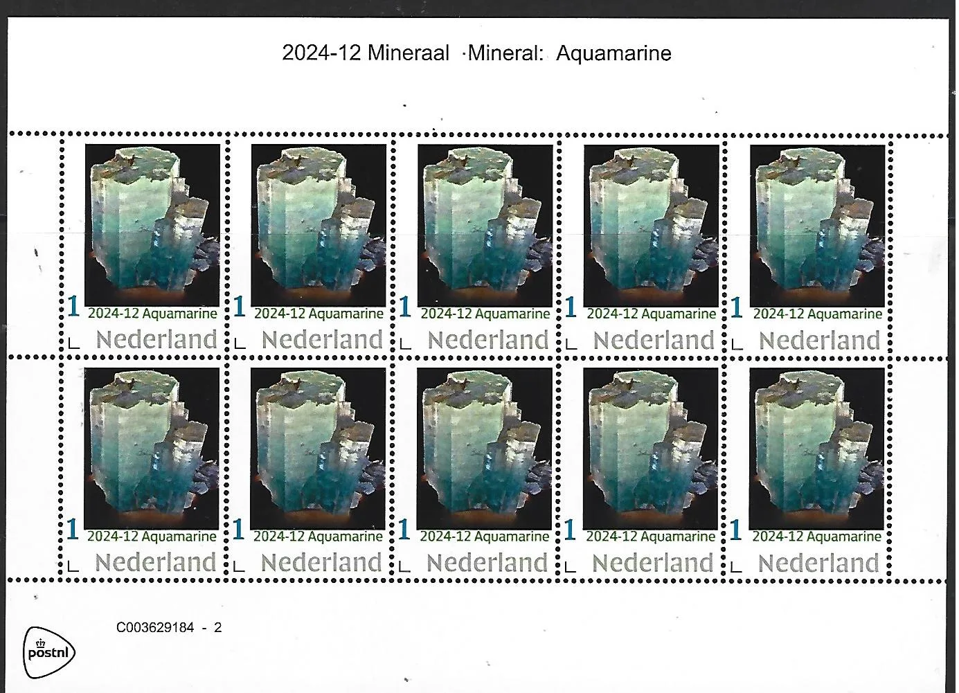 Niederlande 2024-12 Mineralien: Aquamarin-Kleinbogen postfrisch/mnh