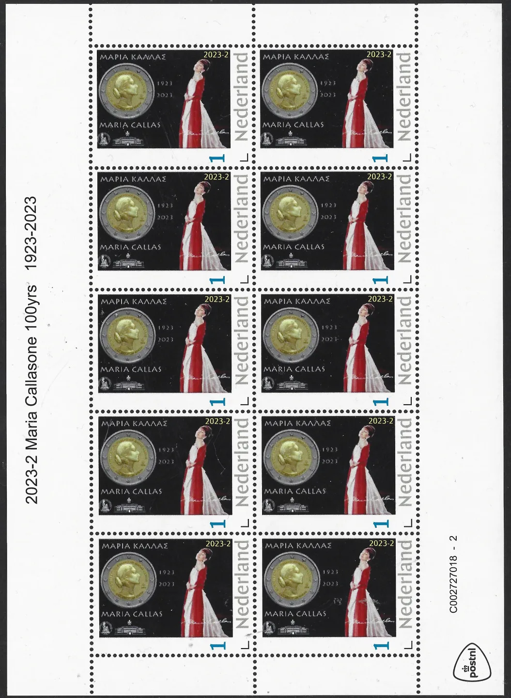 Pays-Bas 2023-2 Maria Callas feuillet neuf/mnh