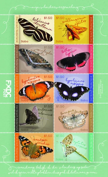 Saba 2023 Vlinders - butterflies - schmetterlinge vel-sheetlet postfris/mnh